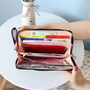 HuiLanLuo Wallet Women Rfid Blocking Wristlet Leather Metal Zip Fastener Large Capacity for Credit Card ID Cash Change Coin Phone,Women's Wallets Medium Size(Retro Rose), Rose mixcolor cyan