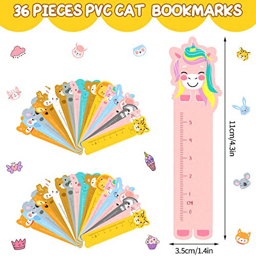 HOTOP 36 Pcs Cute Animal Funny Bookmarks for Kids PVC Cartoon Kawaii Bookmark with Ruler Office School Gift Ideas Stationery Reading Accessories Book Lovers