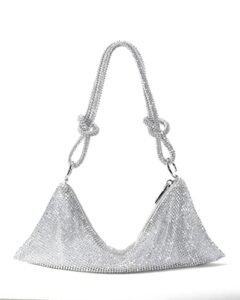 chanrekenti rhinestone purse sparkly purse for women silver purse evening purse rhinestones handbags for party wedding (siliver-3mm)
