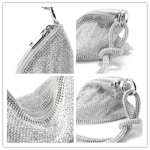 Chanrekenti Rhinestone Purse Sparkly purse for Women Silver Purse Evening Purse Rhinestones Handbags for Party Wedding (Siliver-3mm)