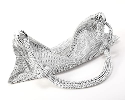 Chanrekenti Rhinestone Purse Sparkly purse for Women Silver Purse Evening Purse Rhinestones Handbags for Party Wedding (Siliver-3mm)