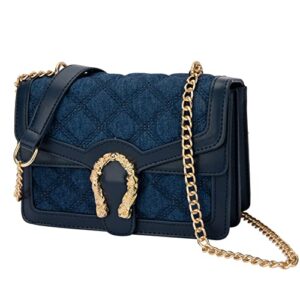 aiqudou quilted crossbody shoulder bag for women – small denim chain purse leather strap fashion casual messenger purse bag(denim blue)