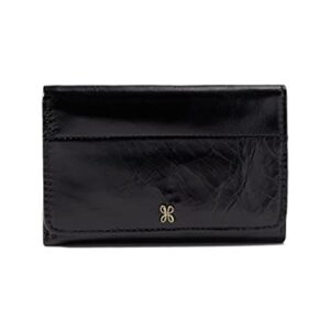 HOBO Jill Wallet For Women - Snap Flap Closure and Patterened Polyester Lining, Compact and Handy Wallet Black One Size One Size