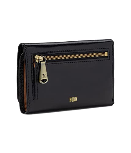 HOBO Jill Wallet For Women - Snap Flap Closure and Patterened Polyester Lining, Compact and Handy Wallet Black One Size One Size