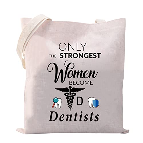 VAMSII Dentist Tote Bag Female Dentist Gifts Shoulder Bag Dental Assistant Gifts for Women Orthodontist Gifts (only the strongest women become Dentists)