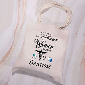 VAMSII Dentist Tote Bag Female Dentist Gifts Shoulder Bag Dental Assistant Gifts for Women Orthodontist Gifts (only the strongest women become Dentists)