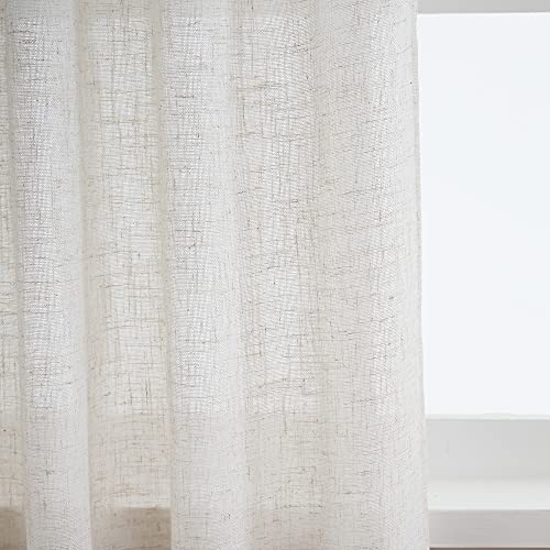 VOILYBIRD Natural Linen Semi Sheer Curtains Tab Top Light Filtering Elegant Curtains & Drapes for Bedroom 52 x 63 Inch Length, Set of 2 Panels