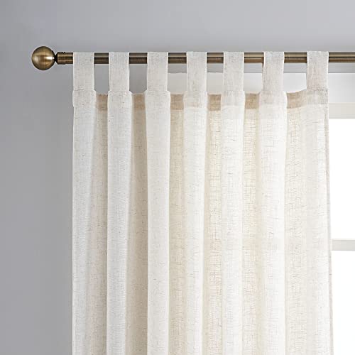 VOILYBIRD Natural Linen Semi Sheer Curtains Tab Top Light Filtering Elegant Curtains & Drapes for Bedroom 52 x 63 Inch Length, Set of 2 Panels