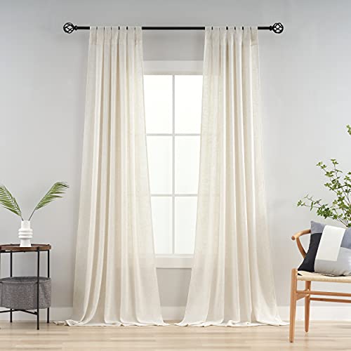 VOILYBIRD Natural Linen Semi Sheer Curtains Tab Top Light Filtering Elegant Curtains & Drapes for Bedroom 52 x 63 Inch Length, Set of 2 Panels
