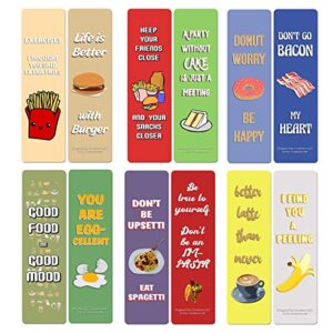 Creanoso Funny Food Sayings Bookmarks (30-Pack) – Six Assorted Quality Bookmarker Cards Bulk Set – Premium Gift for Food Lovers, Chefs, Cooks, Men & Women, Adults – Corporate Giveaways