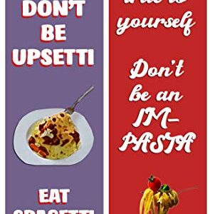 Creanoso Funny Food Sayings Bookmarks (30-Pack) – Six Assorted Quality Bookmarker Cards Bulk Set – Premium Gift for Food Lovers, Chefs, Cooks, Men & Women, Adults – Corporate Giveaways