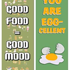 Creanoso Funny Food Sayings Bookmarks (30-Pack) – Six Assorted Quality Bookmarker Cards Bulk Set – Premium Gift for Food Lovers, Chefs, Cooks, Men & Women, Adults – Corporate Giveaways