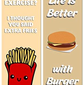 Creanoso Funny Food Sayings Bookmarks (30-Pack) – Six Assorted Quality Bookmarker Cards Bulk Set – Premium Gift for Food Lovers, Chefs, Cooks, Men & Women, Adults – Corporate Giveaways