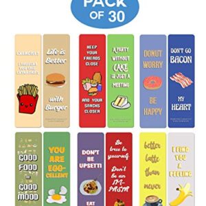 Creanoso Funny Food Sayings Bookmarks (30-Pack) – Six Assorted Quality Bookmarker Cards Bulk Set – Premium Gift for Food Lovers, Chefs, Cooks, Men & Women, Adults – Corporate Giveaways