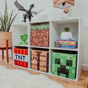 Minecraft 10-Inch Storage Set of 4 Bins | Includes Creeper, TNT, Grass, Crafting Table | Fabric Basket Container, Cubby Closet Organizer, Home Decor for Playroom | Video Game Gifts And Collectibles