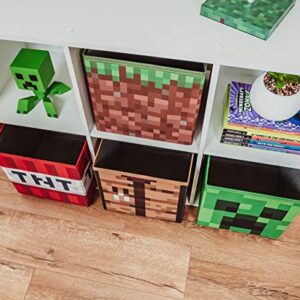 Minecraft 10-Inch Storage Set of 4 Bins | Includes Creeper, TNT, Grass, Crafting Table | Fabric Basket Container, Cubby Closet Organizer, Home Decor for Playroom | Video Game Gifts And Collectibles