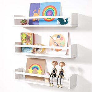 AZSKY White Floating Bookshelf 24 Inches of 3 Nursery Bookshelves Wall Mounted Floating Shelf for Kids Room Cosmetic Storage Shelves Bathroom Storage Shelves Display Shelf Toy Storage Shelves