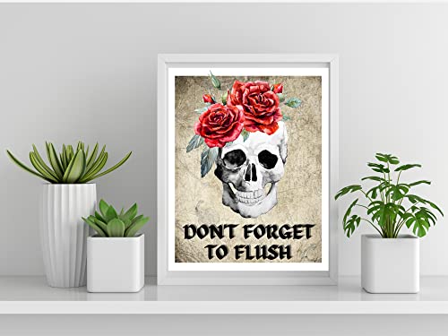 Roxbury Row Goth Bathroom Decor | Skeleton Decor, Skull Decor | Funny Bathroom Signs, Floral Skull Bathroom Decor Sets | Halloween Bathroom Decor Set (Unframed Prints) (Set of 3: Wash/Brush/Flush)