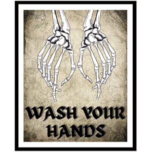 Roxbury Row Goth Bathroom Decor | Skeleton Decor, Skull Decor | Funny Bathroom Signs, Floral Skull Bathroom Decor Sets | Halloween Bathroom Decor Set (Unframed Prints) (Set of 3: Wash/Brush/Flush)