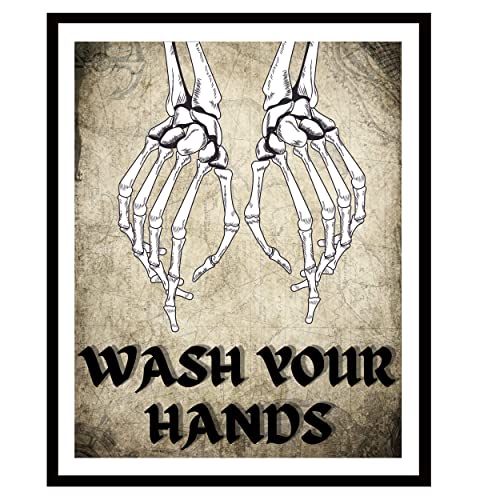 Roxbury Row Goth Bathroom Decor | Skeleton Decor, Skull Decor | Funny Bathroom Signs, Floral Skull Bathroom Decor Sets | Halloween Bathroom Decor Set (Unframed Prints) (Set of 3: Wash/Brush/Flush)