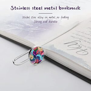 Exquisite Personalized Silver Metal Bookmark with Customized Pattern,Durable Creative Stainless Steel Book Marker as Gift for Kids Teens Adult Colorful Octopus