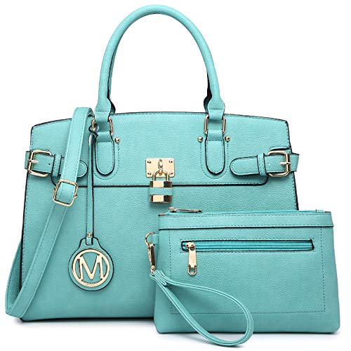 MKP Women Fashion Satchel Handbags and Purses Ladies Top Handle Tote Work Shoulder Bags with Matching Wristlet Wallet (Light Blue)