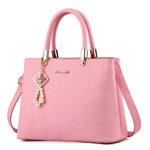 tote bags soft pu leather purses and handbags for women handle bag shoulder satchel bags with multi-pocket (pink)