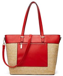women tote bags straw beach top handle satchel handbags pu faux leather shoulder purse