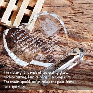 Gifts for Sister from Sister on Her Birthday, Heart-Shaped Glass Plaque Keepsake with I Love You Sister Sayings