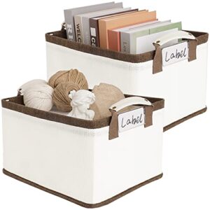 loforhoney home collapsible storage bins with metal frames, fabric storage baskets for clothing, shelf baskets for organizing, closet storage bins for organization, large, beige & brown, 2-pack