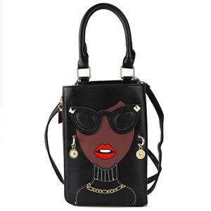 qiming personalized 3d glasses lips shoulder purses,pu clutch top handle satchel handbag crossbody bag for women(black)