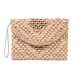 kuang! womens straw clutch purse handbag shoulder clutch envelope wallet beach straw purse for ladies (khaki)