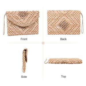 KUANG! Womens Straw Clutch Purse Handbag Shoulder Clutch Envelope Wallet Beach Straw Purse for Ladies (Khaki)