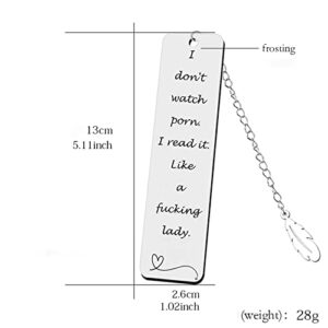 Metal Bookmark Gift,Engraved 'I Don't Watch Porn.I Read it Like a Fucking Lady' Stainless Steel Leaf Pendant Book Mark with Exquisite Gift Box for Women Men Friends Teacher Classmate Book Lovers