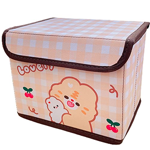 Chanshi Fabric Storage Bin, Folding Basket with Lid - Non-Woven Cloth Storage, Portable Desktop Organizer, Cartoon Patterns Open Shelf Box for Desktop Sundries Snacks