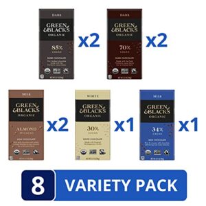 Green & Black’s Organic Chocolate Variety Pack, 85% Dark Chocolate, 70% Dark Chocolate, Milk Chocolate, Milk Chocolate with Almonds & White Chocolate, 8 - 3.17 oz Bars
