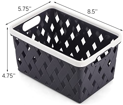 Yesland 9 Pack Plastic Storage Basket Bins, 8.5 x 5.8 x 4.8 Inch Organizing Book Bins Baskets with Handle, Small Stackable Plastic Basket for Classroom or Home Organizing - Blue, White, Grey