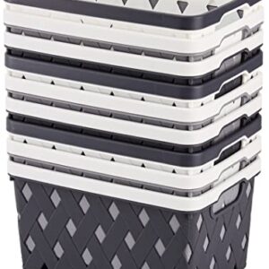 Yesland 9 Pack Plastic Storage Basket Bins, 8.5 x 5.8 x 4.8 Inch Organizing Book Bins Baskets with Handle, Small Stackable Plastic Basket for Classroom or Home Organizing - Blue, White, Grey