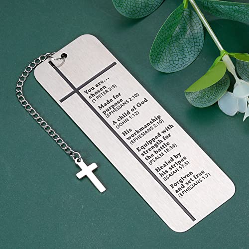 Christian Gifts Bookmarks for Women Men Son Daughter Christmas Birthday Religious Presents Adult Girl Boy Baptism Gift Bible Book Marker with Chain Cross for Catholic Friend Sister Coworker Booklover