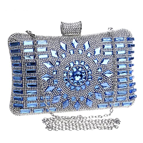 Acrylic Women Evening Bag Diamonds Purse Handbags Chain Shoulder Wedding Party Evening Clutches Messenger Bag Christmas (Blue)
