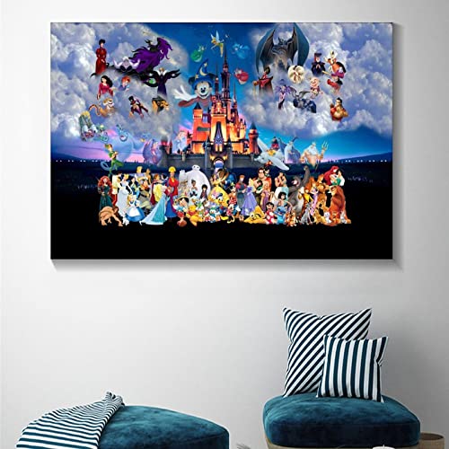 HHOOO Beauty And The Beast Characters Castle Children Mickey Princess Villain Poster Decorative Painting Canvas Wall Art Living Room Posters Bedroom Painting 16x24inch(40x60cm)