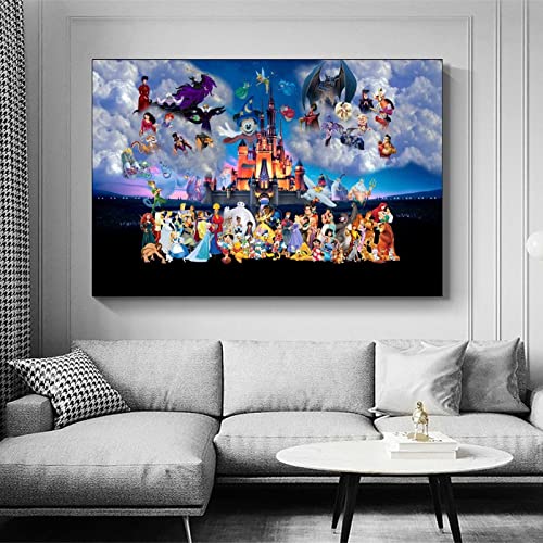 HHOOO Beauty And The Beast Characters Castle Children Mickey Princess Villain Poster Decorative Painting Canvas Wall Art Living Room Posters Bedroom Painting 16x24inch(40x60cm)