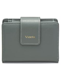 vaseta small womens wallet pocket card case purse pu leather bifold compact rfid blocking with id window