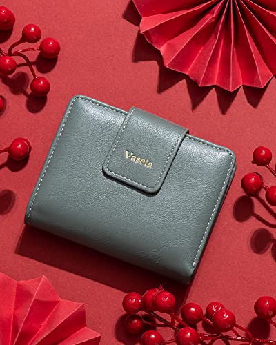 VASETA Small Womens Wallet Pocket Card Case Purse PU Leather Bifold Compact RFID Blocking with ID Window