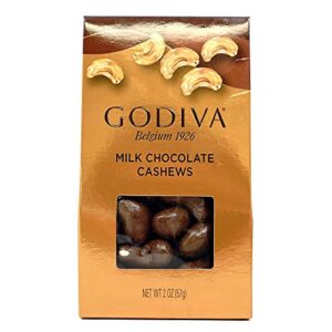godiva, milk chocolate whole cashews, 2 oz