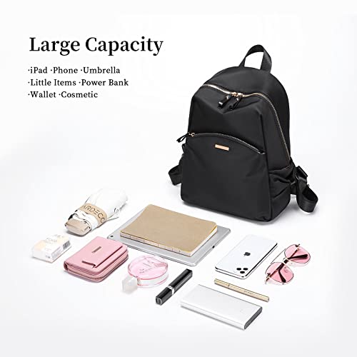 GOLF SUPAGS Stylish Backpack Purse for Women Girls Casual Travel Daypack Mini Backpack Handbag Nylon Bookbag (Black)