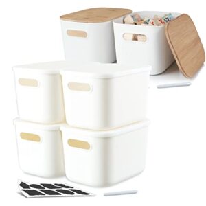 citylife 6 packs plastic storage bins with bamboo lids white storage box with handle stackable containers for organizing