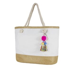 hibala large beach bag beach tote weaving shoulder bag tassel bag handbag with pockets zippers for family beach vacation (classic tassel)