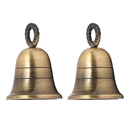 HANDTECHINDIA 3" Height Indian Brass Bells Jingle Bells for Home Door Décor, Crafts, Chimes, Christmas Décor, Cow Pet Bells Christmas Craft Bells for Christmas Decorations- Antique (2)