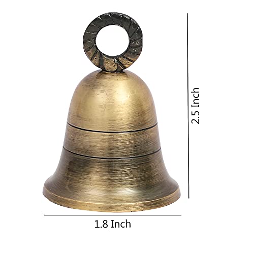 HANDTECHINDIA 3" Height Indian Brass Bells Jingle Bells for Home Door Décor, Crafts, Chimes, Christmas Décor, Cow Pet Bells Christmas Craft Bells for Christmas Decorations- Antique (2)